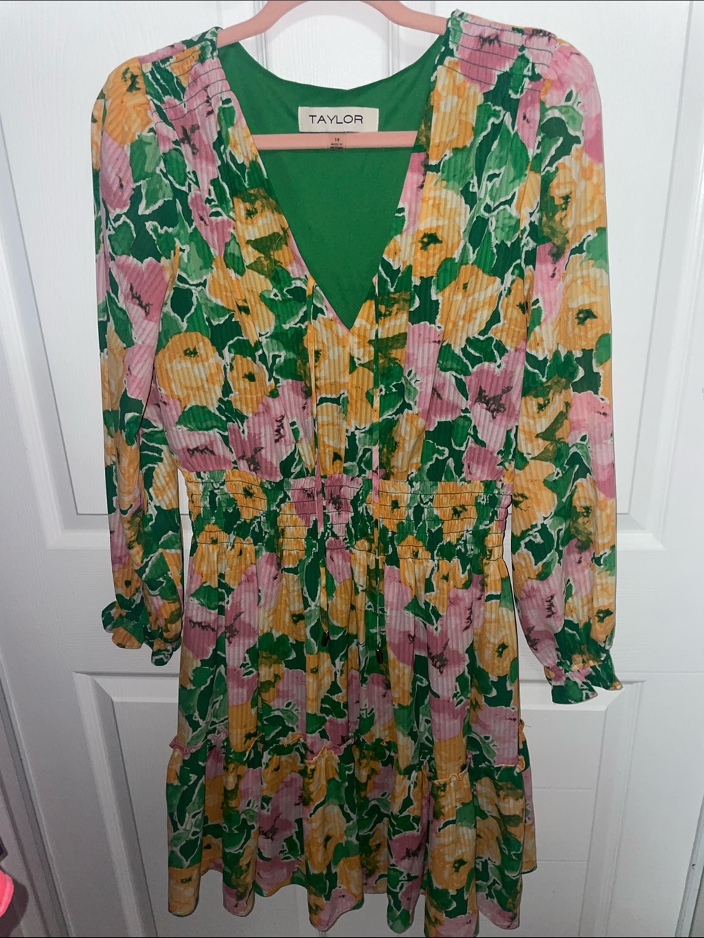 Taylor Floral V-Neck Tiered Dress - Green, Pink & Yellow